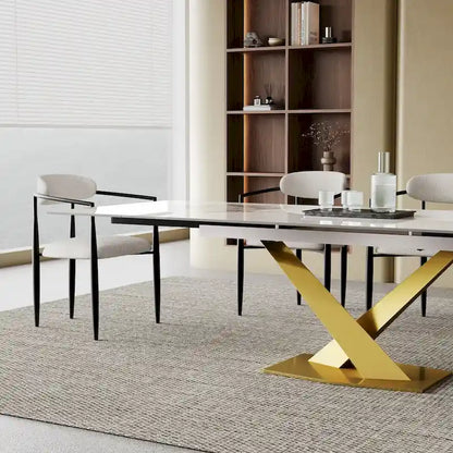 9 - Piece 94.48 Modern Minimalist Extendable Sintered Stone Top Dining Set with 8 Fabric Chair