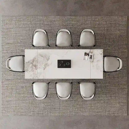 9 - Piece 94.48 Modern Minimalist Extendable Sintered Stone Top Dining Set with 8 Fabric Chair