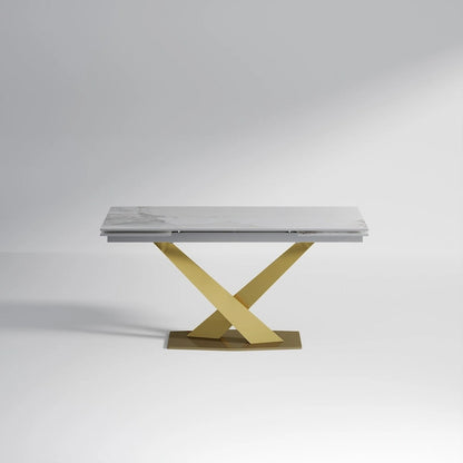 9 - Piece 94.48 Modern Minimalist Extendable Sintered Stone Top Dining Set with 8 Fabric Chair