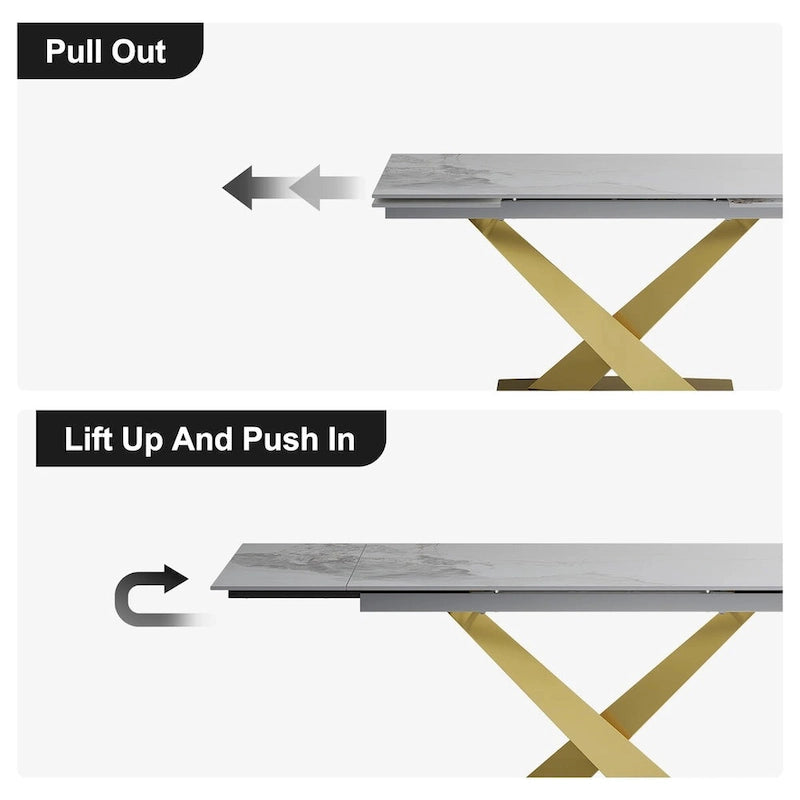 9 - Piece 94.48 Modern Minimalist Extendable Sintered Stone Top Dining Set with 8 Fabric Chair