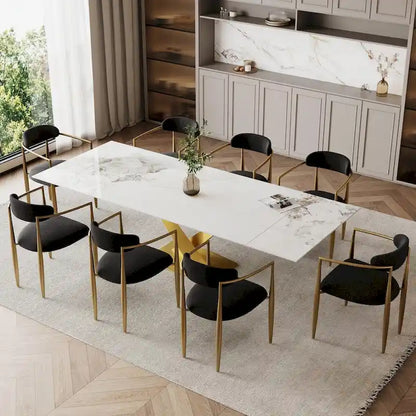 9 - Piece 94.48 Modern Minimalist Extendable Sintered Stone Top Dining Set with 8 Fabric Chair