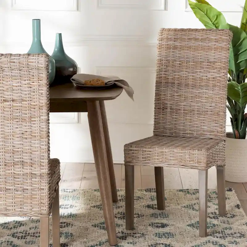 bali & pari Santiago Bohemian Grey Natural Kubu Rattan and Mango Wood Dining Chair