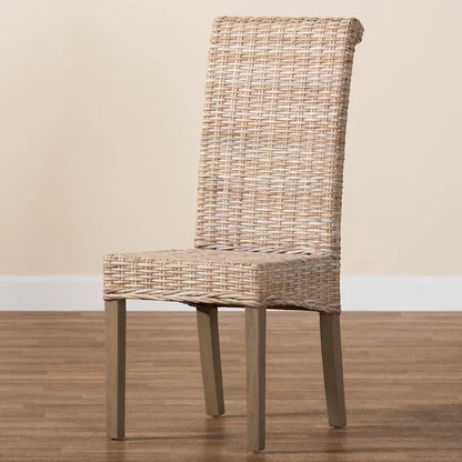 bali & pari Santiago Bohemian Grey Natural Kubu Rattan and Mango Wood Dining Chair