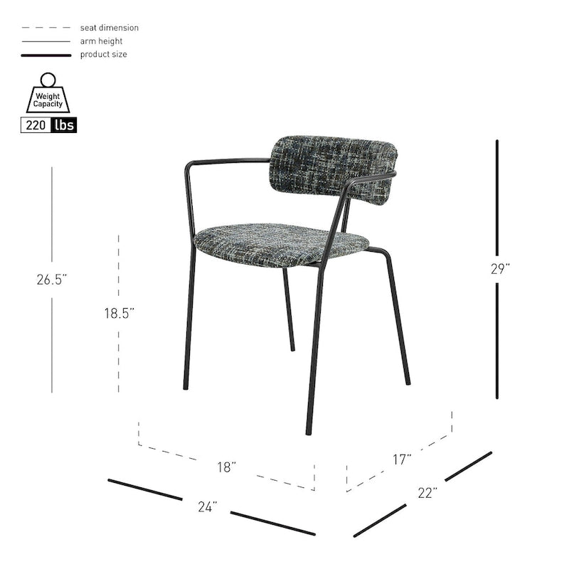 Alivia Fabric Dining Side Arm Chair, (Set of 2)