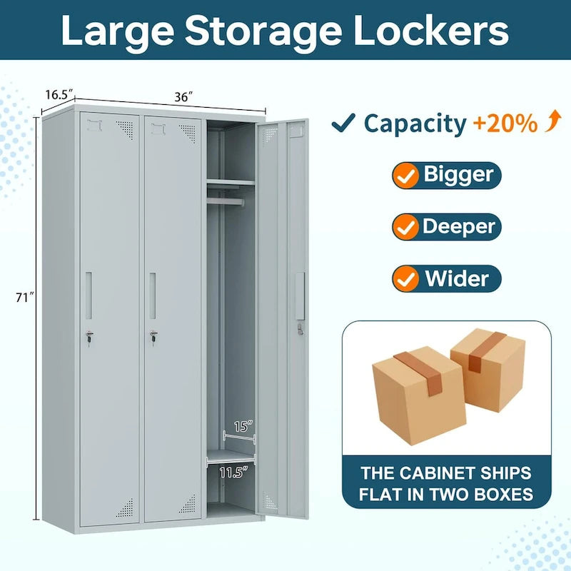 Steel School Locker with Key and 3 Doors