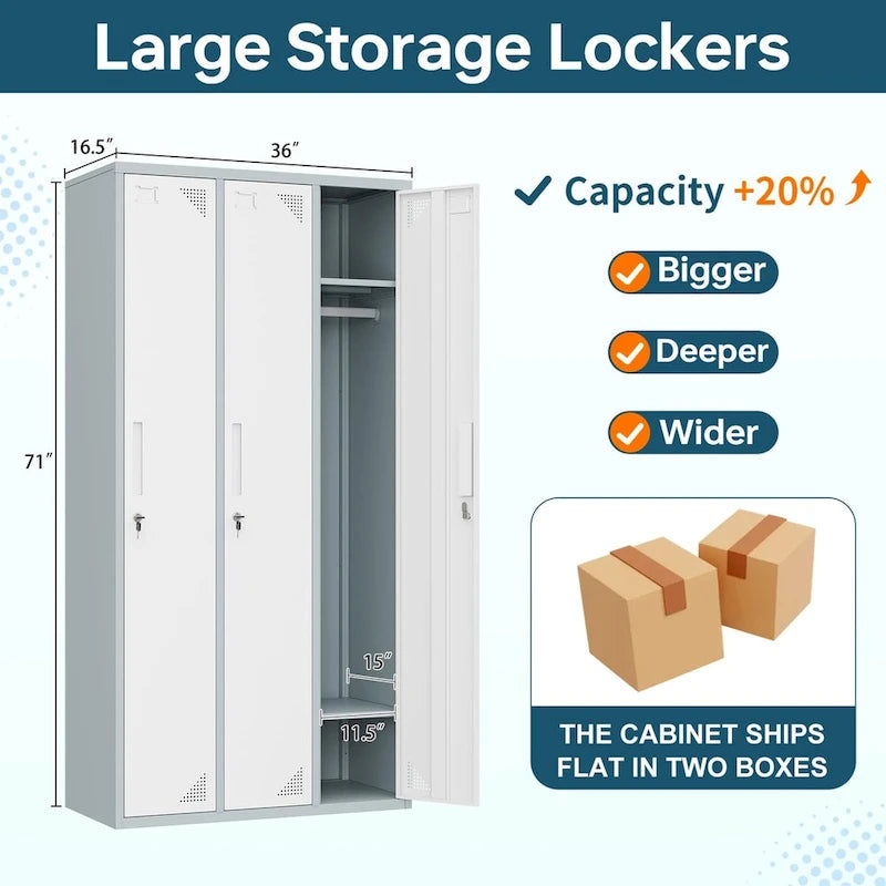 Steel School Locker with Key and 3 Doors