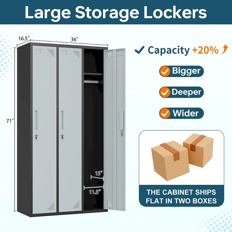Steel School Locker with Key and 3 Doors