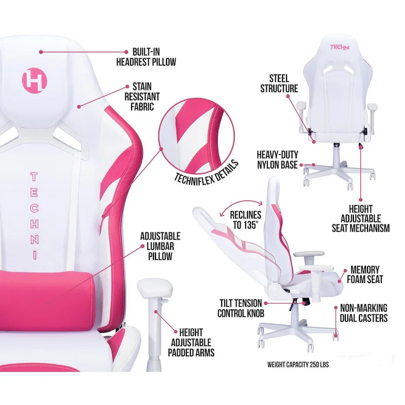 Techni Sport TSF72 Echo Gaming Chair With Built-In Headrest Pillow