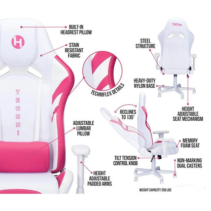 Techni Sport TSF72 Echo Gaming Chair With Built-In Headrest Pillow