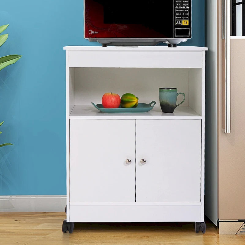 White Microwave Storage Cabinet with Universal Wheel - 24*14.6*30.8