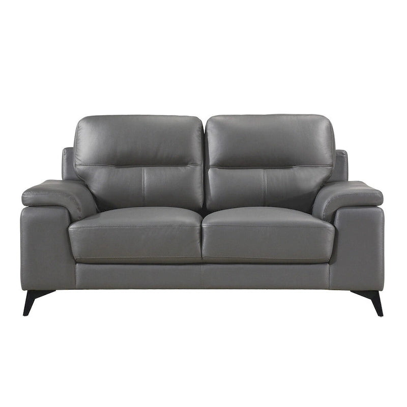 Roxine Dark Gray Top Grain Leather Love Seat