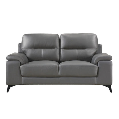 Roxine Dark Gray Top Grain Leather Love Seat