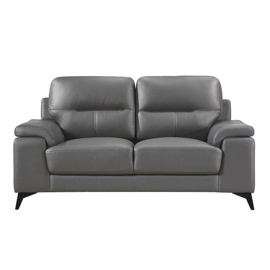 Roxine Dark Gray Top Grain Leather Love Seat