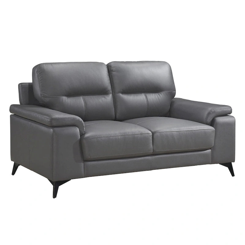 Roxine Dark Gray Top Grain Leather Love Seat