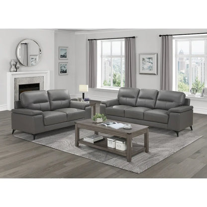 Roxine Dark Gray Top Grain Leather Love Seat