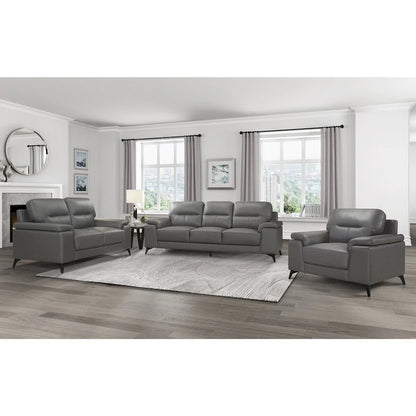 Roxine Dark Gray Top Grain Leather Love Seat