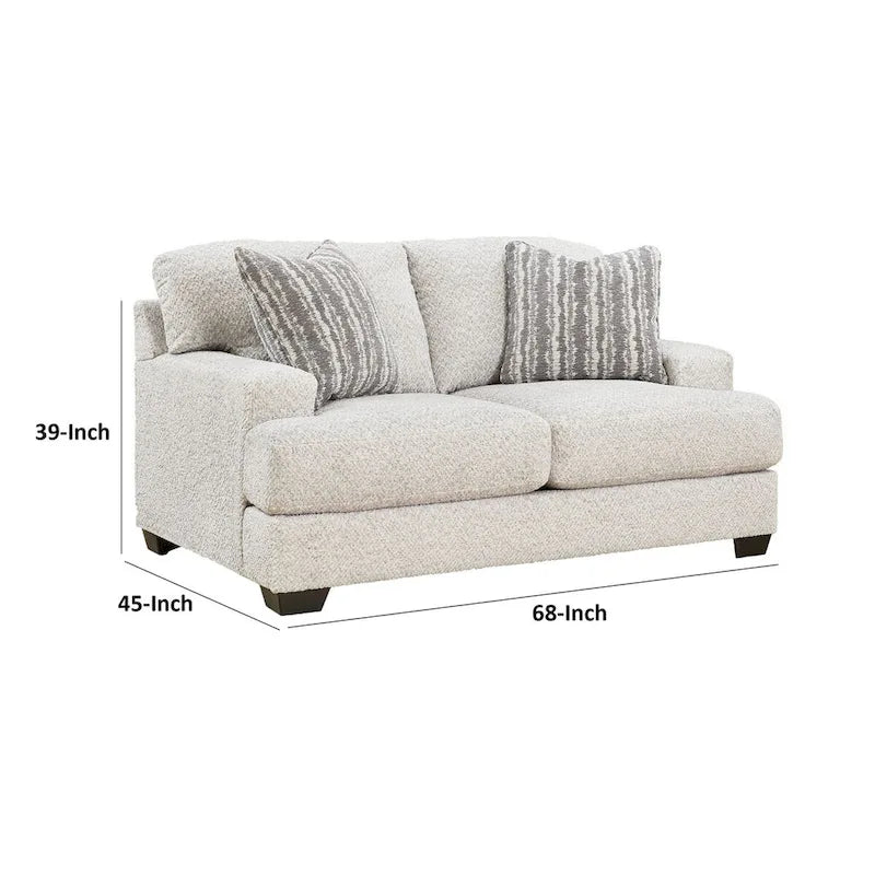 Emma 68 Inch Loveseat with 2 Accent Pillows, Oversized, Gray Polyester