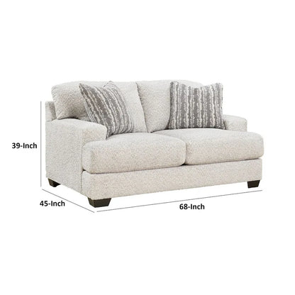 Emma 68 Inch Loveseat with 2 Accent Pillows, Oversized, Gray Polyester