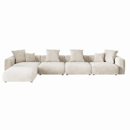 L-Shaped Couch Corduroy Sofa 5-seat Modular Large Sectional Couch with Ottoman for Living Room