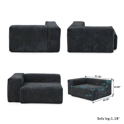L-Shaped Couch Corduroy Sofa 5-seat Modular Large Sectional Couch with Ottoman for Living Room
