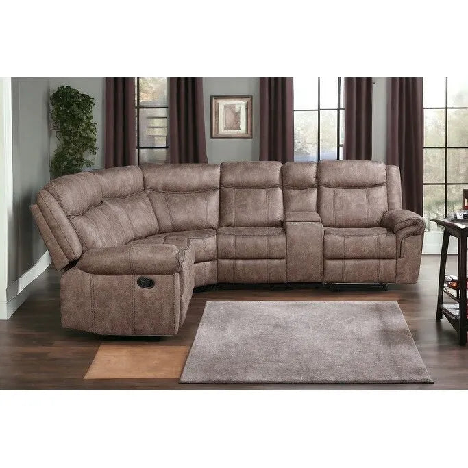 HomeRoots Chocolate Velvet Reclining L Shaped Six Piece Corner Sectional With Console - 131
