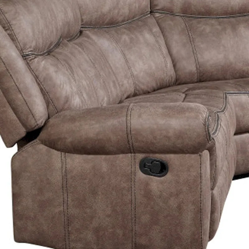 HomeRoots Chocolate Velvet Reclining L Shaped Six Piece Corner Sectional With Console - 131