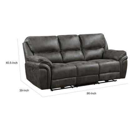 Tony 90 Inch Power Double Recliner Sofa, Gray Microfiber, USB Charging Port