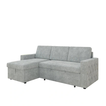 Convertible Sofa Bed with Storage Chaise, Chenille-Light Gray