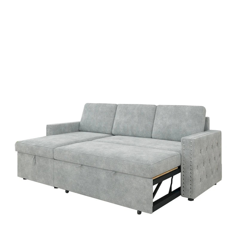 Convertible Sofa Bed with Storage Chaise, Chenille-Light Gray