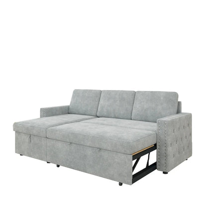Convertible Sofa Bed with Storage Chaise, Chenille-Light Gray