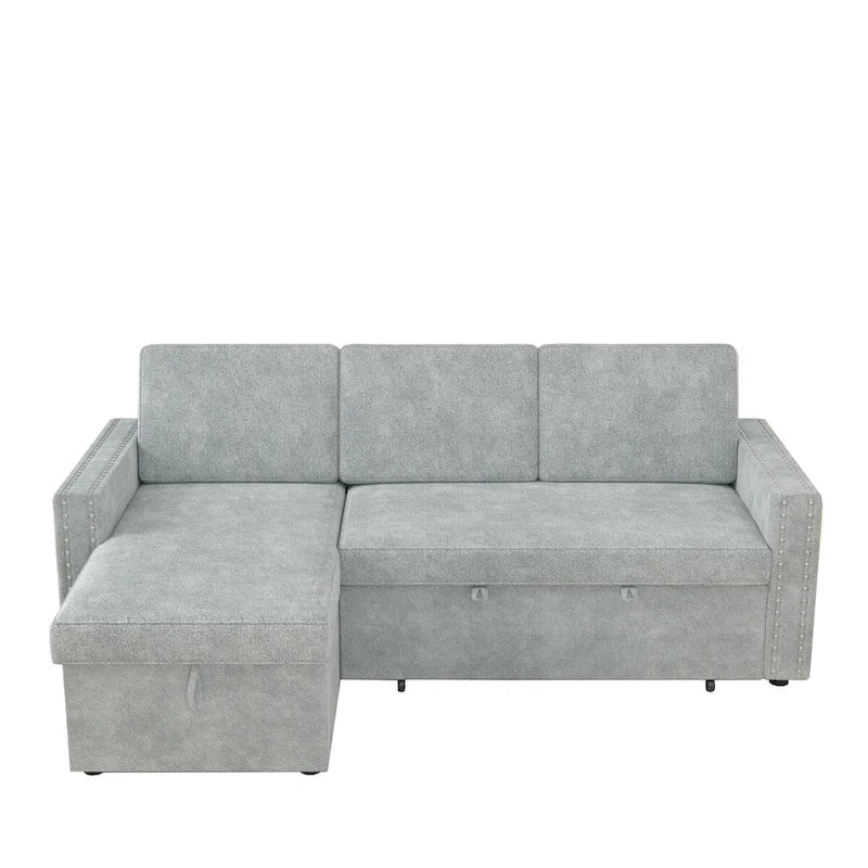Convertible Sofa Bed with Storage Chaise, Chenille-Light Gray