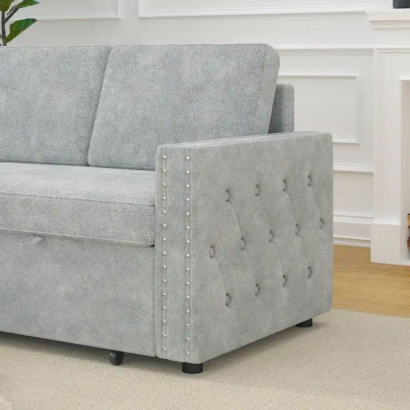 Convertible Sofa Bed with Storage Chaise, Chenille-Light Gray