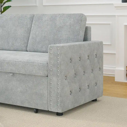 Convertible Sofa Bed with Storage Chaise, Chenille-Light Gray
