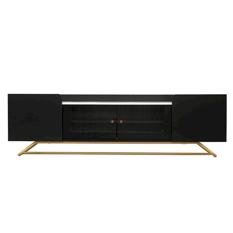 TV Stand with Fluted Glass,Entertainment Center for TVs Up to 70,Faux Marble Top TV Console Table with Gold Frame Base