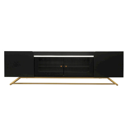 TV Stand with Fluted Glass,Entertainment Center for TVs Up to 70,Faux Marble Top TV Console Table with Gold Frame Base