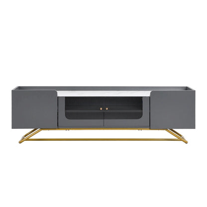 TV Stand with Fluted Glass,Entertainment Center for TVs Up to 70,Faux Marble Top TV Console Table with Gold Frame Base