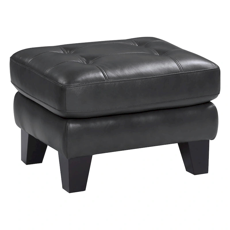 Sofy 27 Inch Ottoman, Dark Gray Top Grain and Faux Leather, Solid Wood