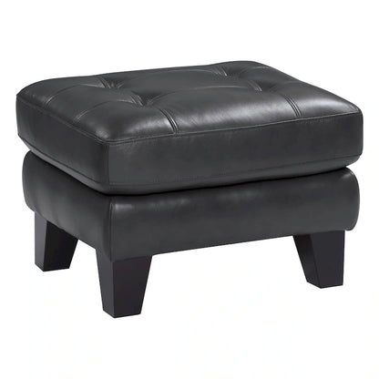 Sofy 27 Inch Ottoman, Dark Gray Top Grain and Faux Leather, Solid Wood