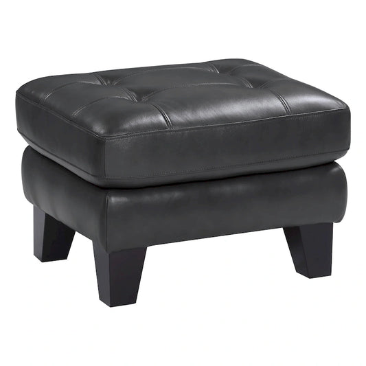 Sofy 27 Inch Ottoman, Dark Gray Top Grain and Faux Leather, Solid Wood