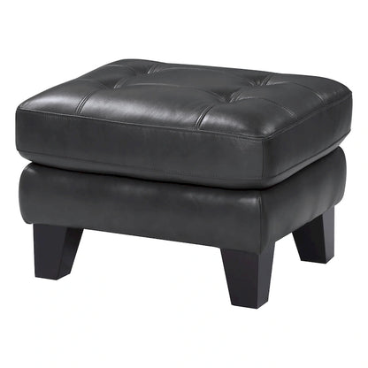 Sofy 27 Inch Ottoman, Dark Gray Top Grain and Faux Leather, Solid Wood