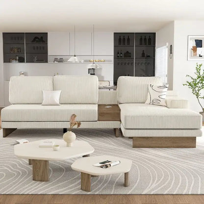 L-shaped Sofa Sectional Sofa with Two USB Ports and Two Power Sockets, a Storage Drawer and a Reversible Chaise Lounge