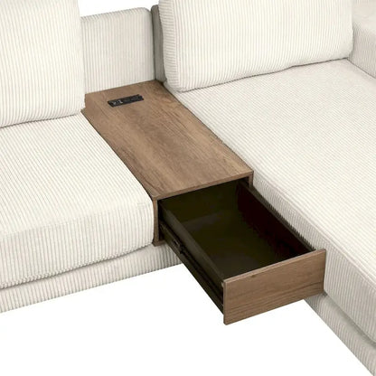 L-shaped Sofa Sectional Sofa with Two USB Ports and Two Power Sockets, a Storage Drawer and a Reversible Chaise Lounge