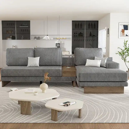 L-shaped Sofa Sectional Sofa with Two USB Ports and Two Power Sockets, a Storage Drawer and a Reversible Chaise Lounge