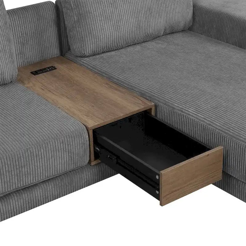 L-shaped Sofa Sectional Sofa with Two USB Ports and Two Power Sockets, a Storage Drawer and a Reversible Chaise Lounge