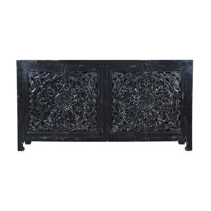 Hawk Black Hand carved 4 Door Sideboard Cabinet