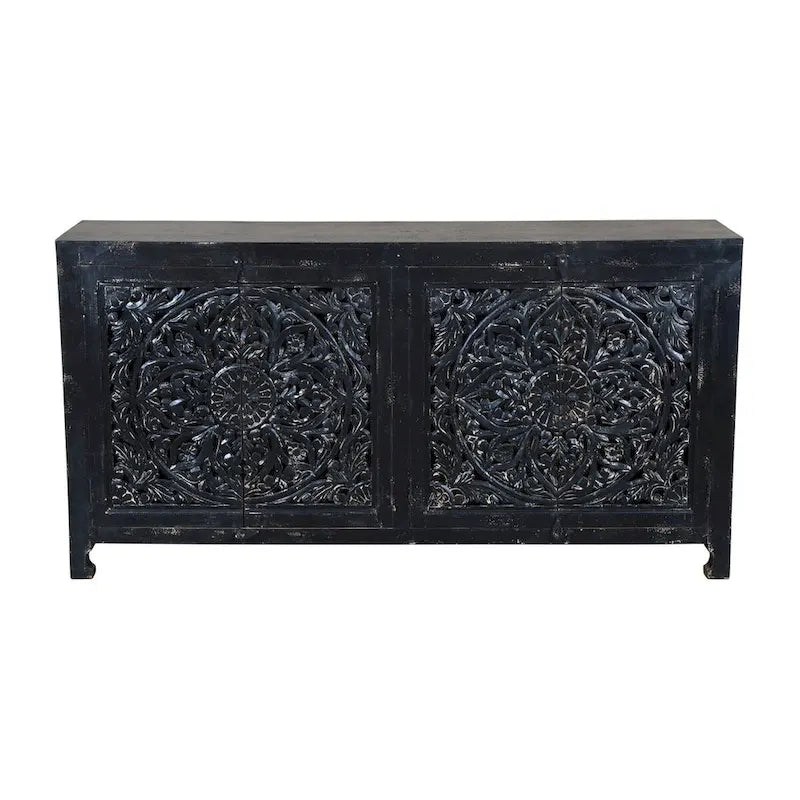 Hawk Black Hand carved 4 Door Sideboard Cabinet