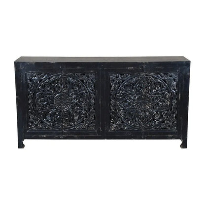 Hawk Black Hand carved 4 Door Sideboard Cabinet