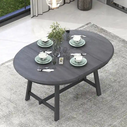 Retro Wood Dining Table Round Extendable Dining Table for Dining Room