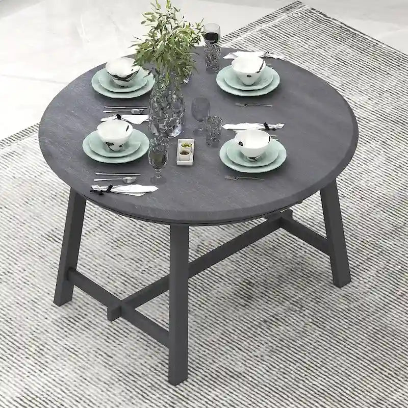 Retro Wood Dining Table Round Extendable Dining Table for Dining Room
