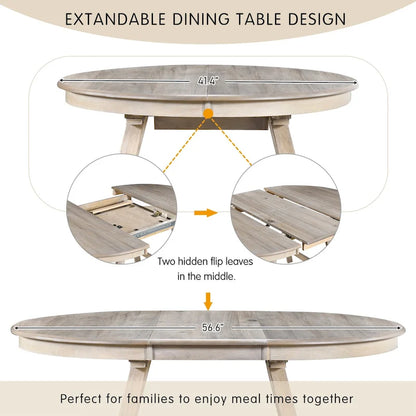Retro Wood Dining Table Round Extendable Dining Table for Dining Room